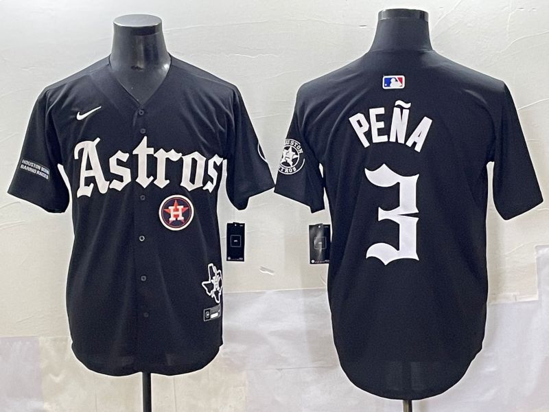 Men 2025 Houston Astros 3 Pena Black Five generations Joint Name Nike MLB Jersey style 24